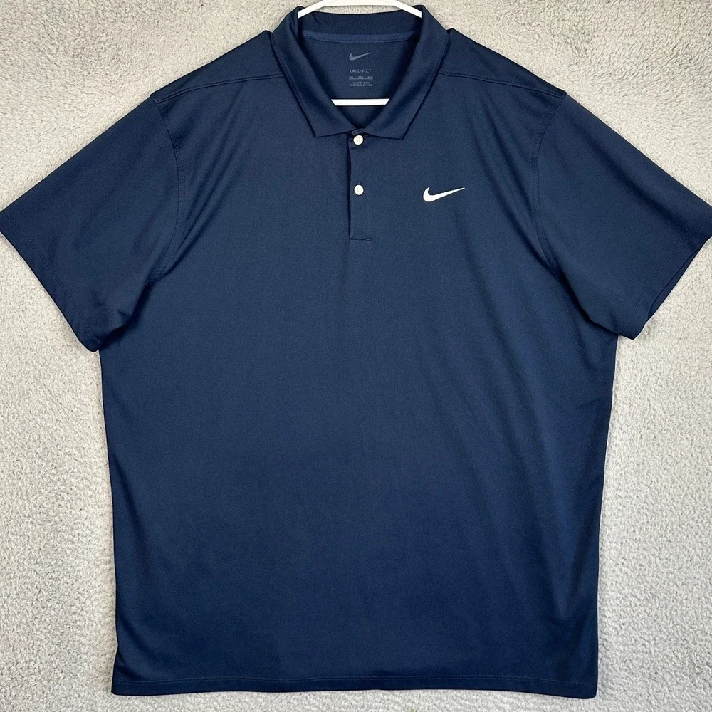 Nike Dri-FIT Polo Shirt Men 2XL Navy Blue Performance Golf Athletic Rugby Swoosh